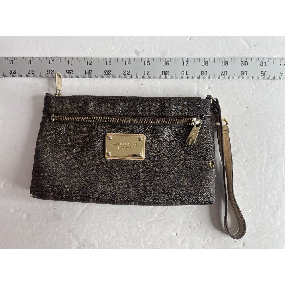 Slight Damage - Michael Kors MK Brown Double Zip‎ Phone Wristlet Wallet